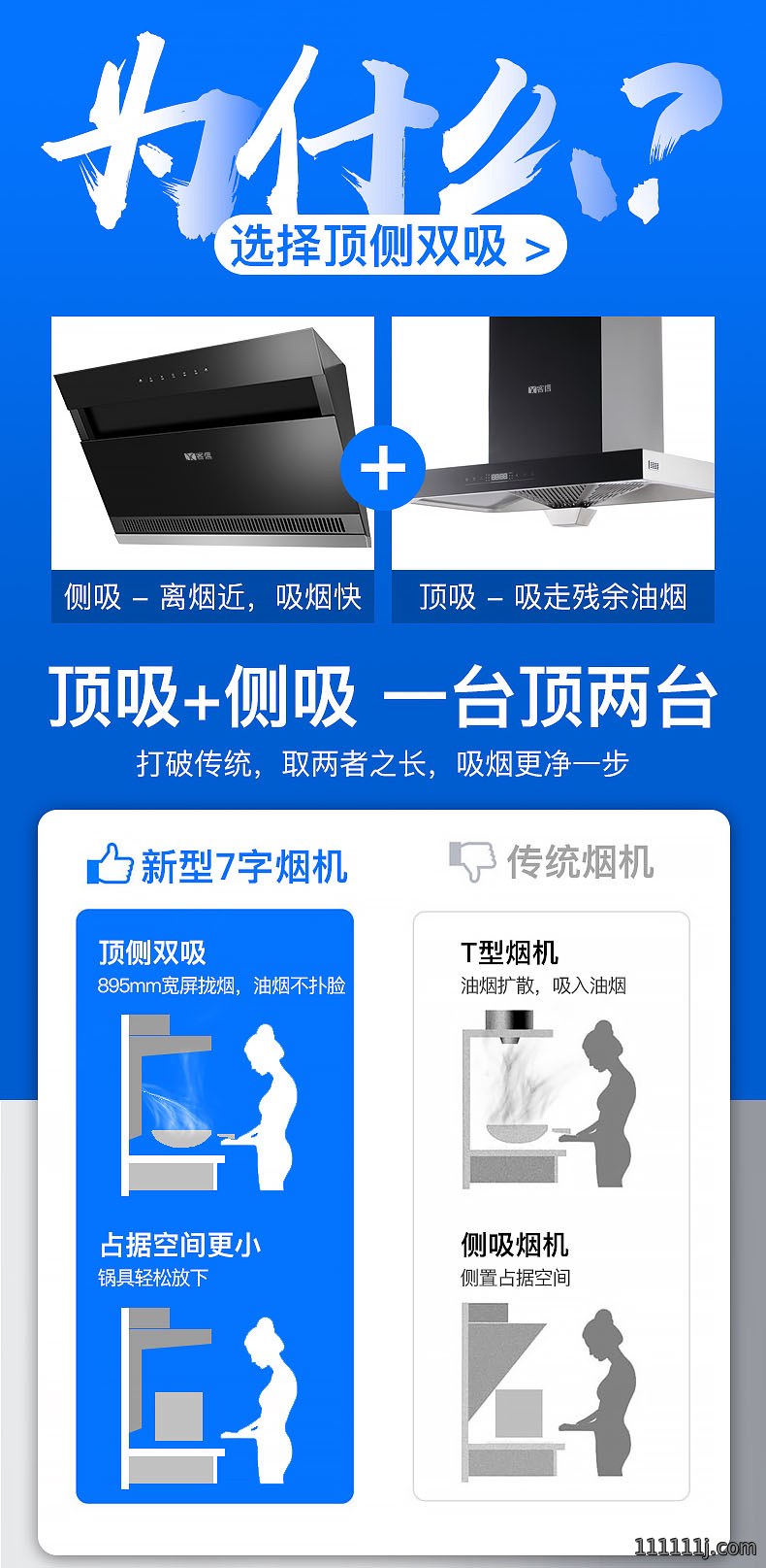 顶吸加侧吸式油烟机更实用的七字形排油烟机